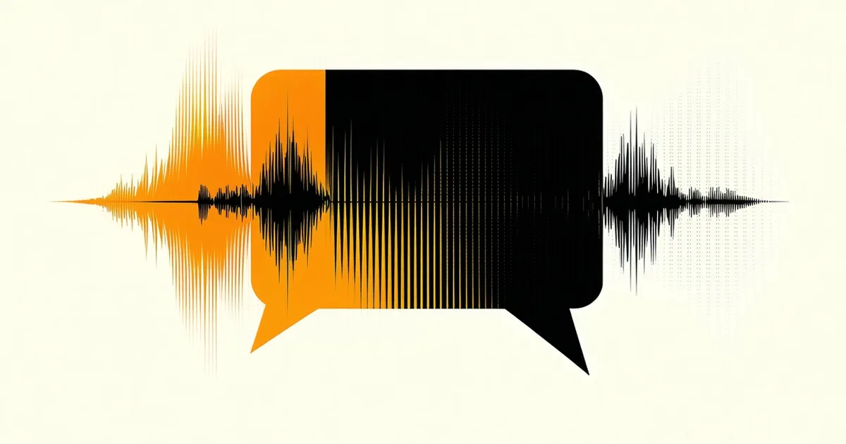 Editorial illustration representing brand voice — a speech bubble containing abstract tone and style markers
