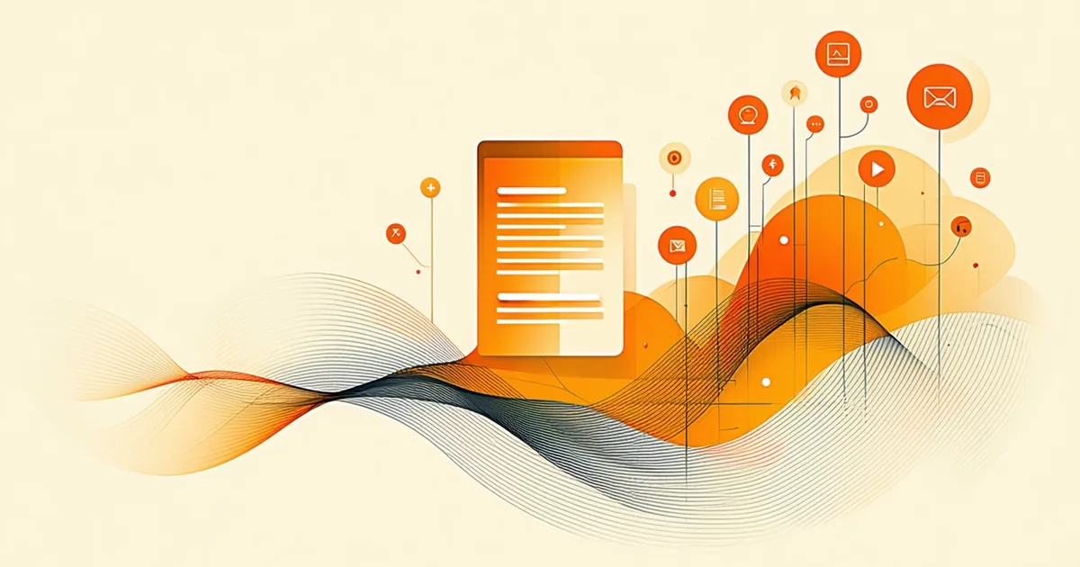 Abstract illustration showing a single document branching into multiple channel icons representing email, social media, and web
